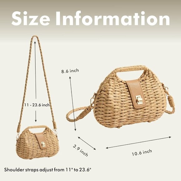Woven Straw Purse with Crossbody Strap Summer Beach Bag Women's Handcrafted - Picture 2 of 7